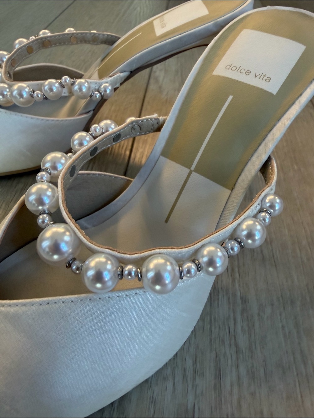 Dolce Vita Ivory Pearl-Embellished Pointed Mule Heels - Picture 6 of 13